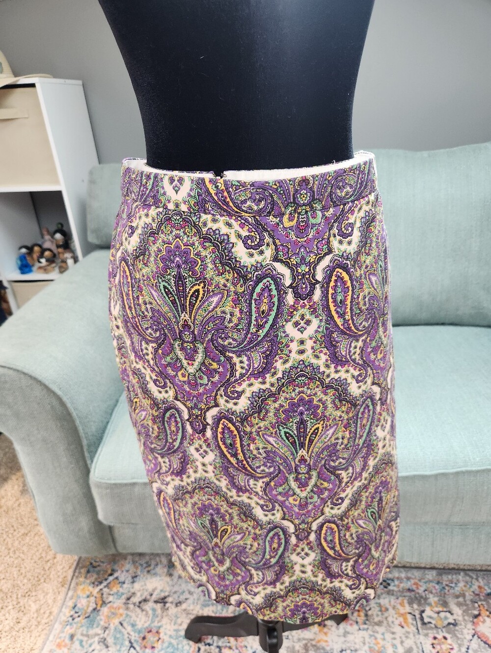 J Crew Purple Paisley Pencil Skirt Yellow & Grewn AccentsSize 12 Great Condition - Picture 8 of 11